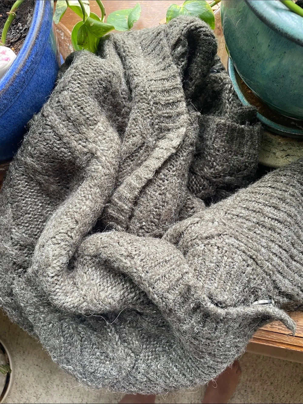 Sanctuary Dark Chunky Oversized Alpaca Wool Cable Knit OpenFront cardigan